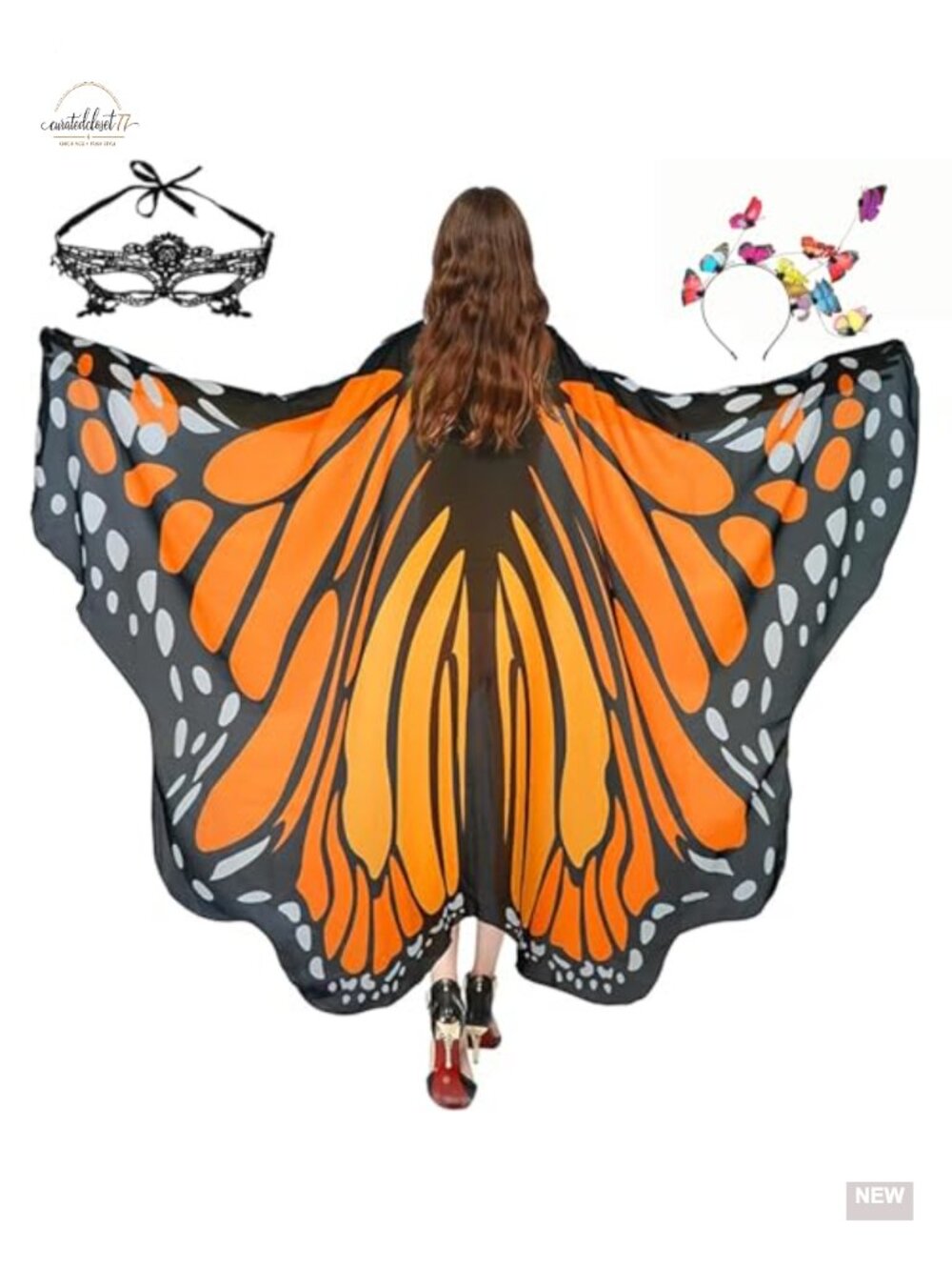 Butterfly Wings Cape Set Chiffon Polyester Lace Mask Headband Women Halloween